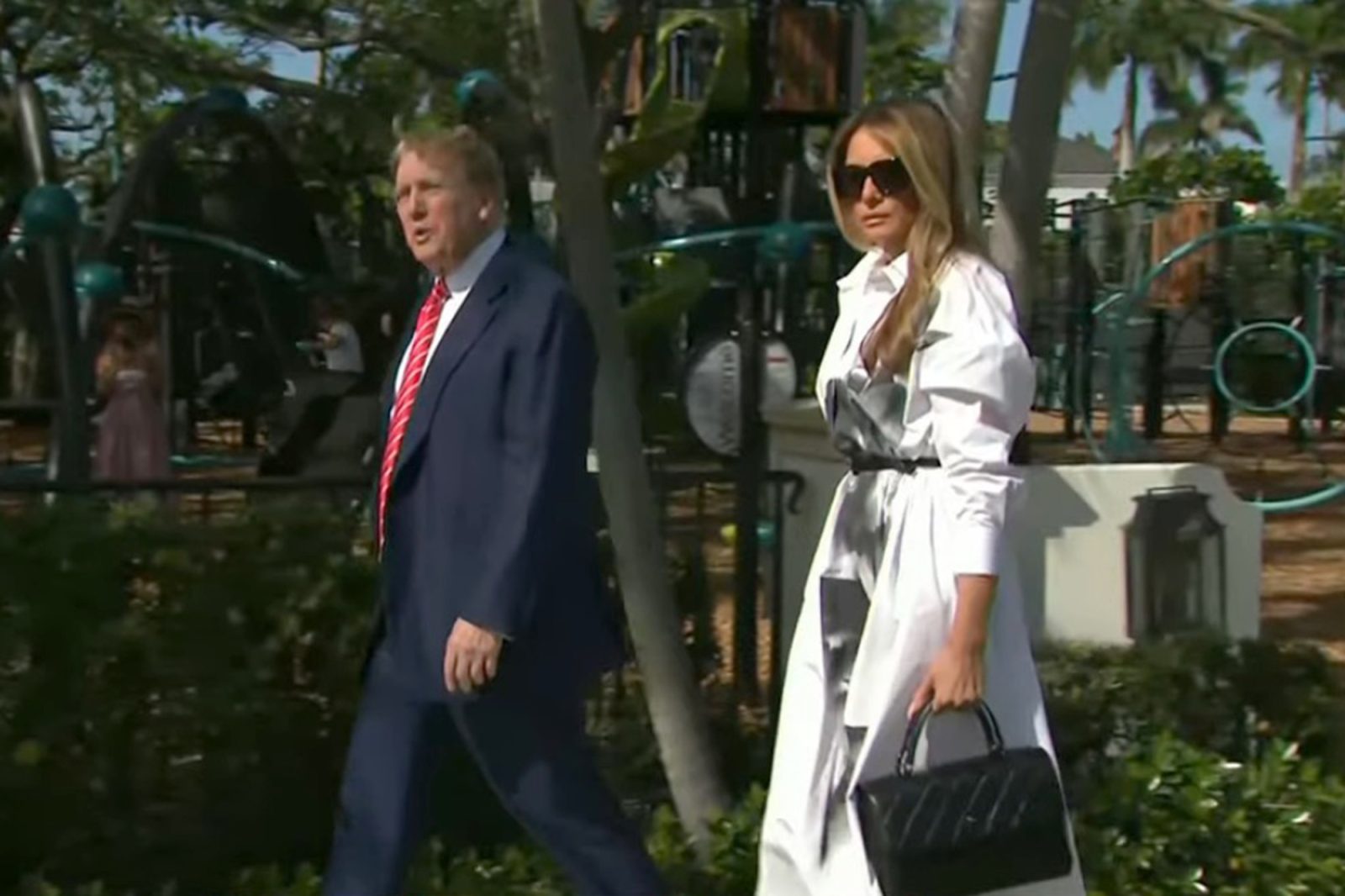 Melania Trump wears four-figure white shirtdress with Donald Trump for Florida primary vote